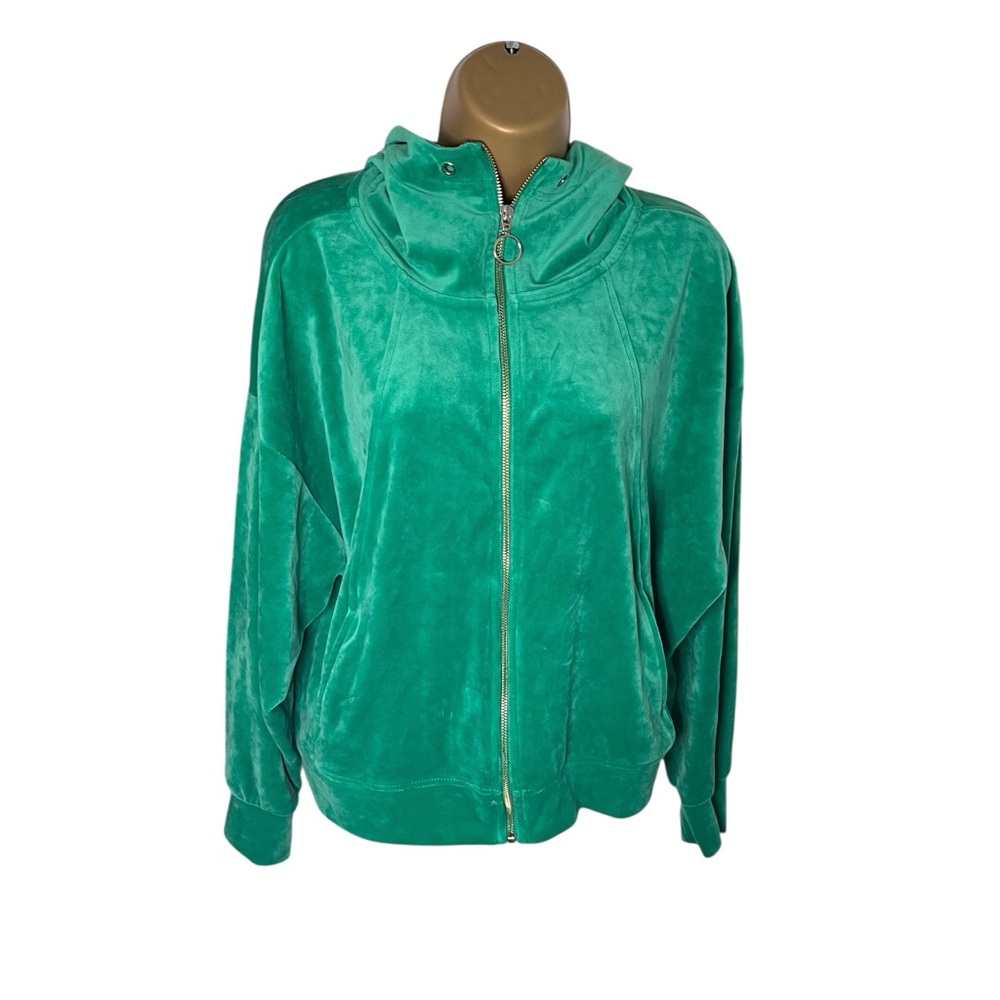 Truth by Republic Velour Zip Up Hoodie Pockets Green XL